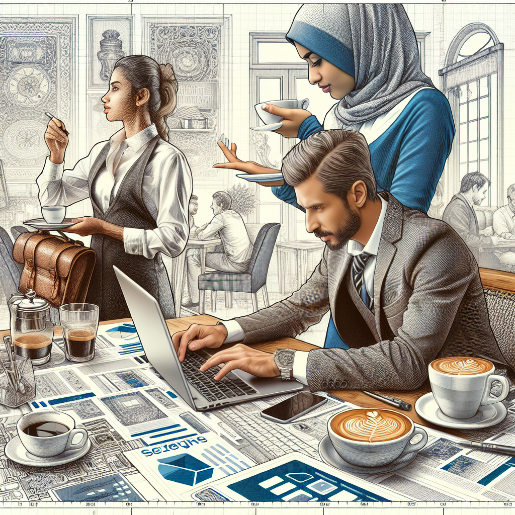 Un designer travaillant sur un ordinateur portable avec des croquis de design web autour.