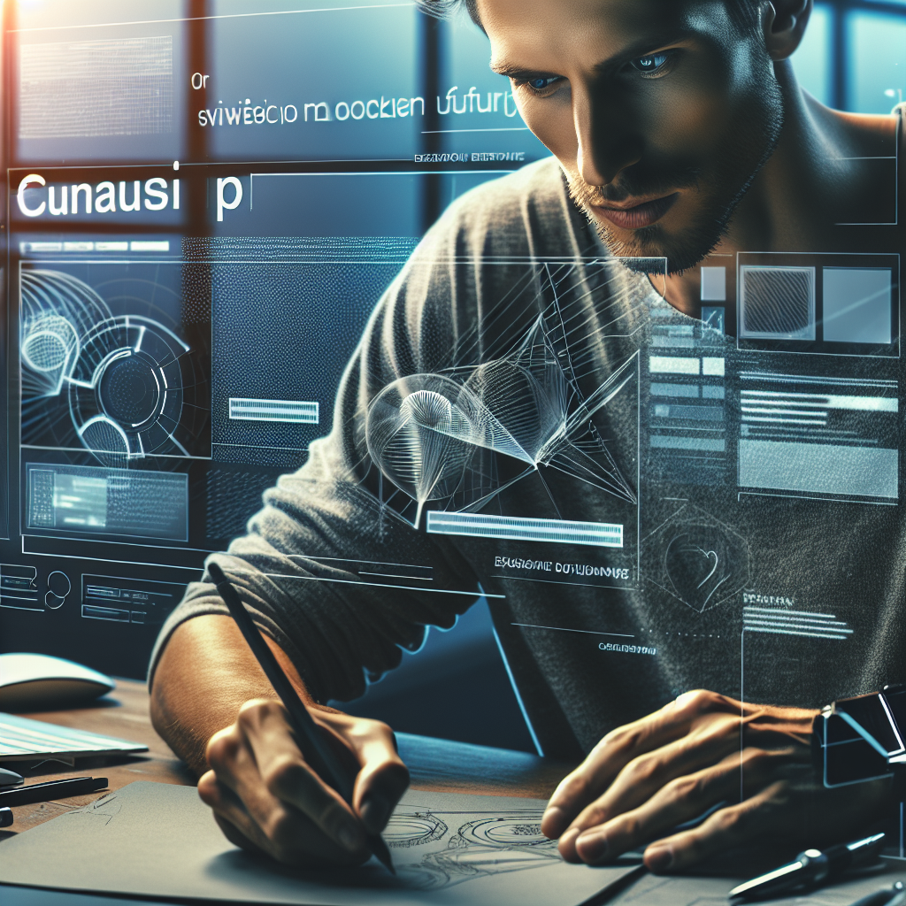 Un designer travaillant sur une maquette de site web avec un design futuriste.