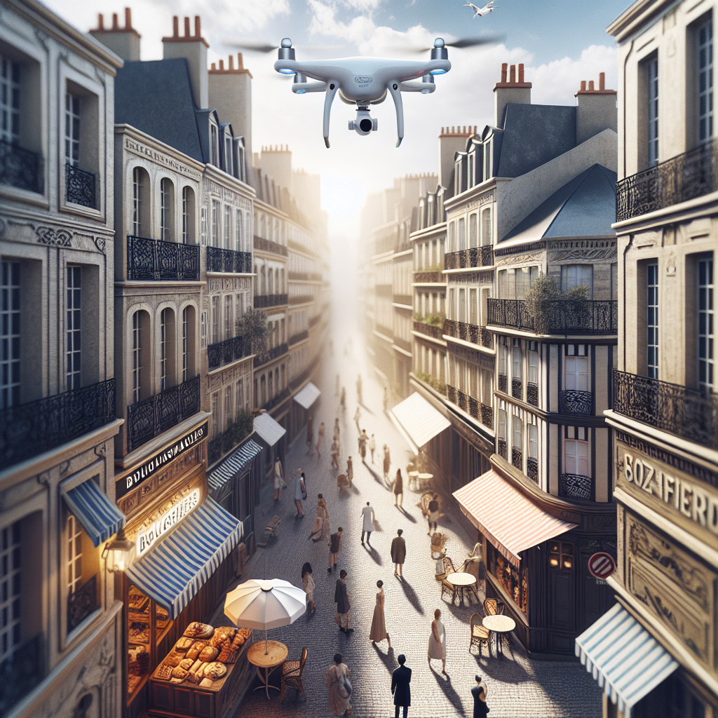 Un drone en vol capturant des paysages urbains.
