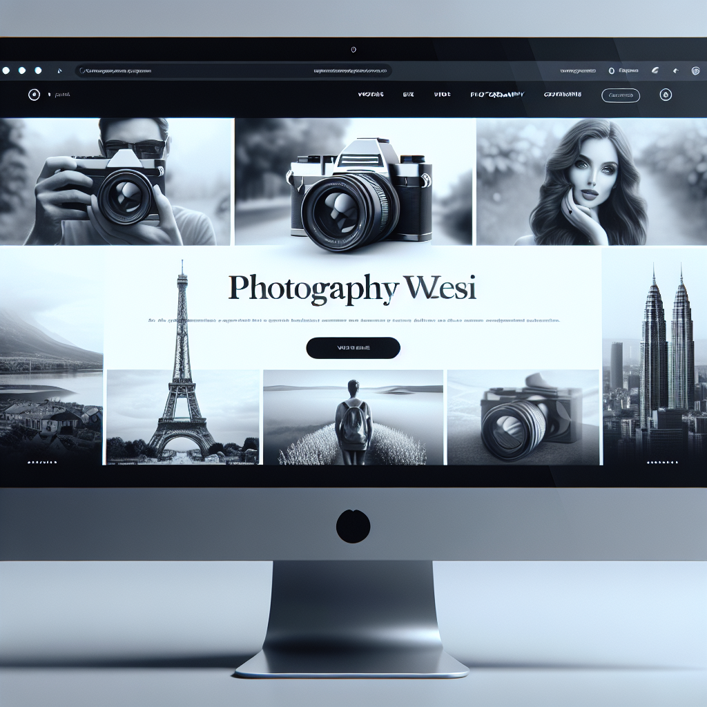 Un écran d'ordinateur affichant un site web de photographie avec un design élégant et moderne.