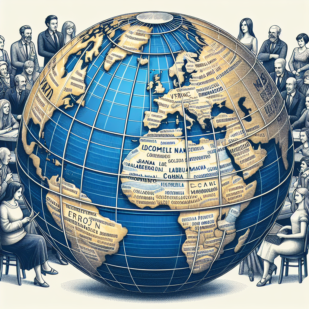 Un globe terrestre avec des étiquettes de noms de domaine.