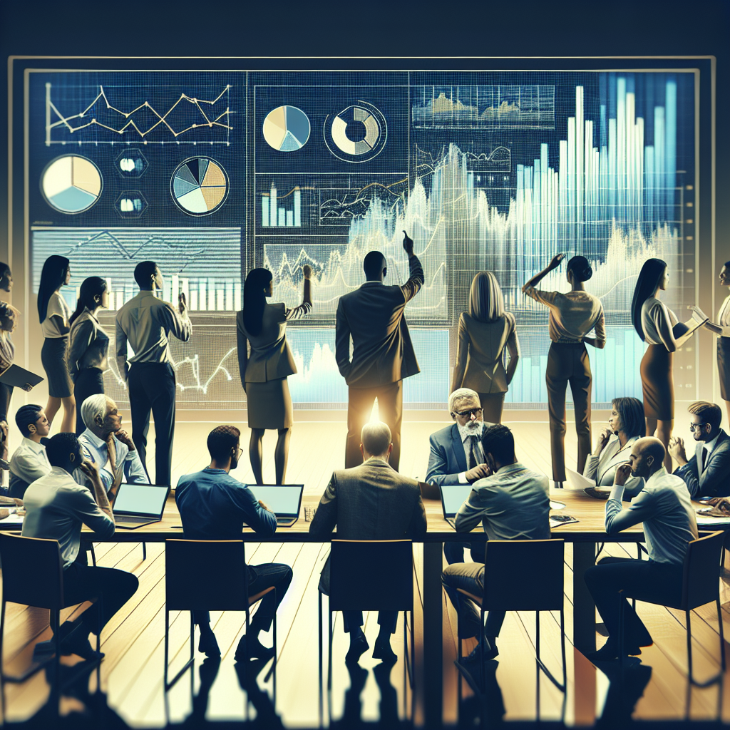 Un groupe de personnes analysant des graphiques et des données sur un écran.
