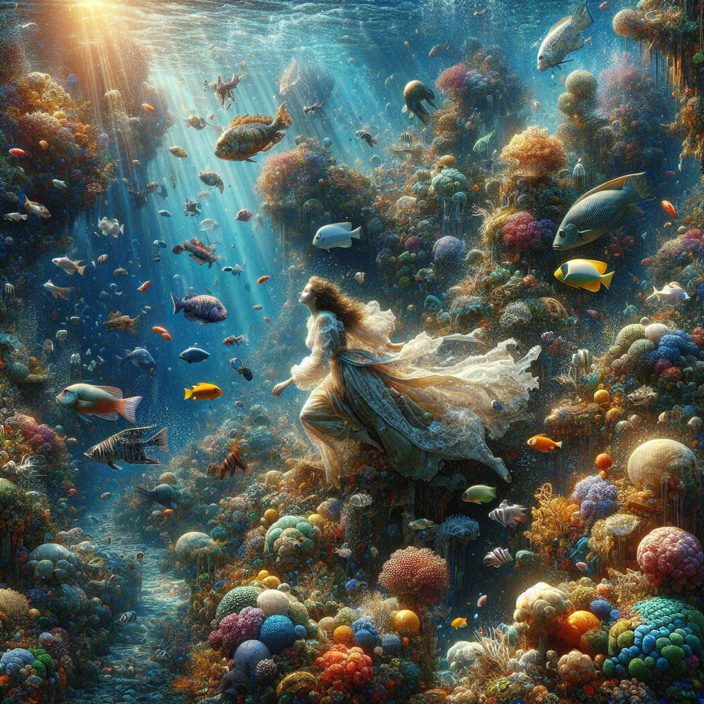 Un paysage sous-marin vibrant avec des poissons exotiques et des coraux colorés.