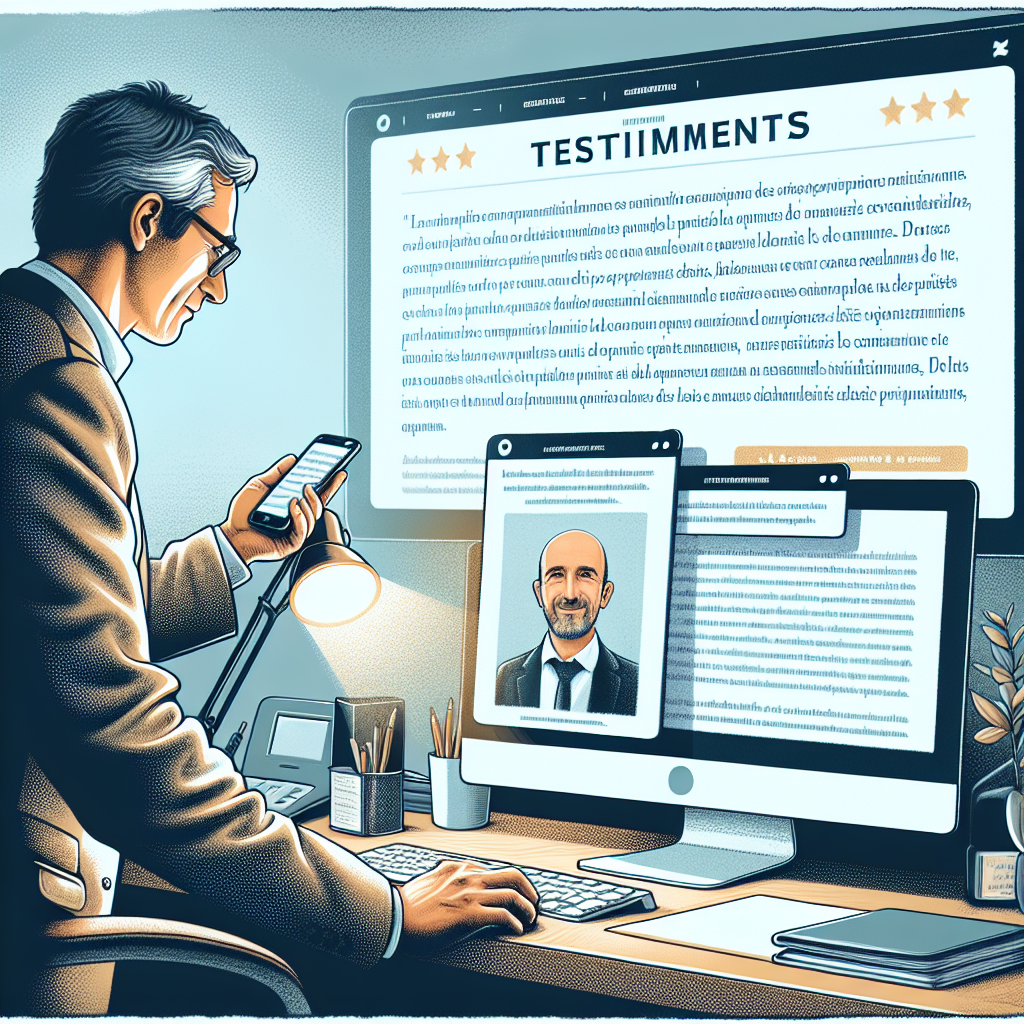 Un photographe montrant des témoignages de clients satisfaits sur son site web.