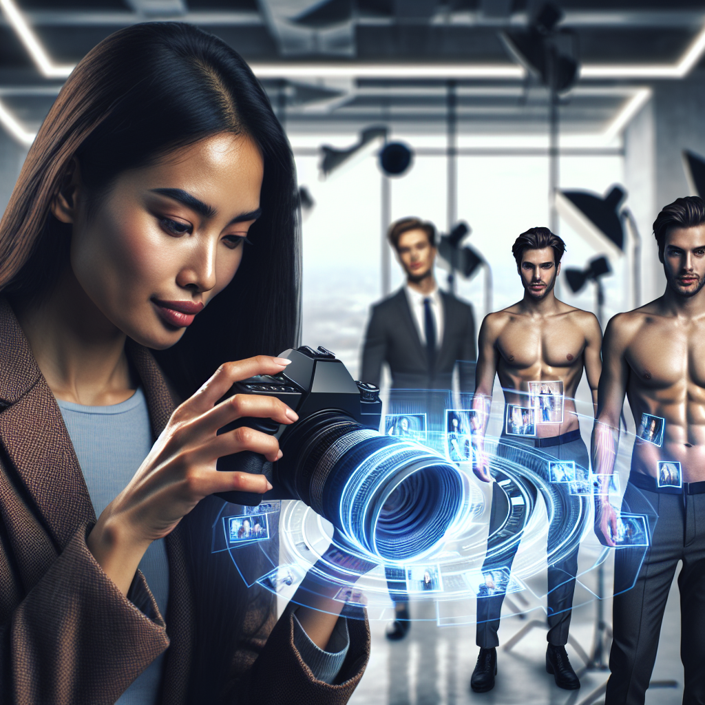 Un photographe utilisant un appareil photo numérique avec des éléments de réalité augmentée.