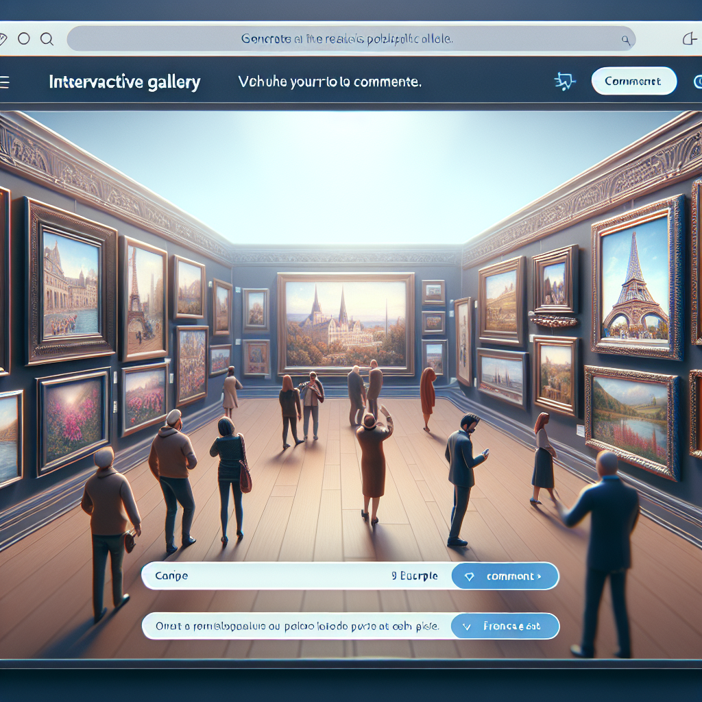 Un site web affichant une galerie interactive avec des options de commentaires.
