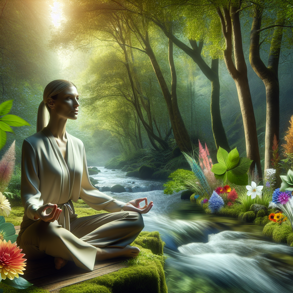 Un thérapeute méditant dans un cadre naturel paisible.