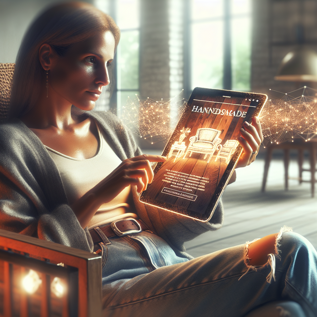 Un utilisateur naviguant sur un site web artisanal sur une tablette.