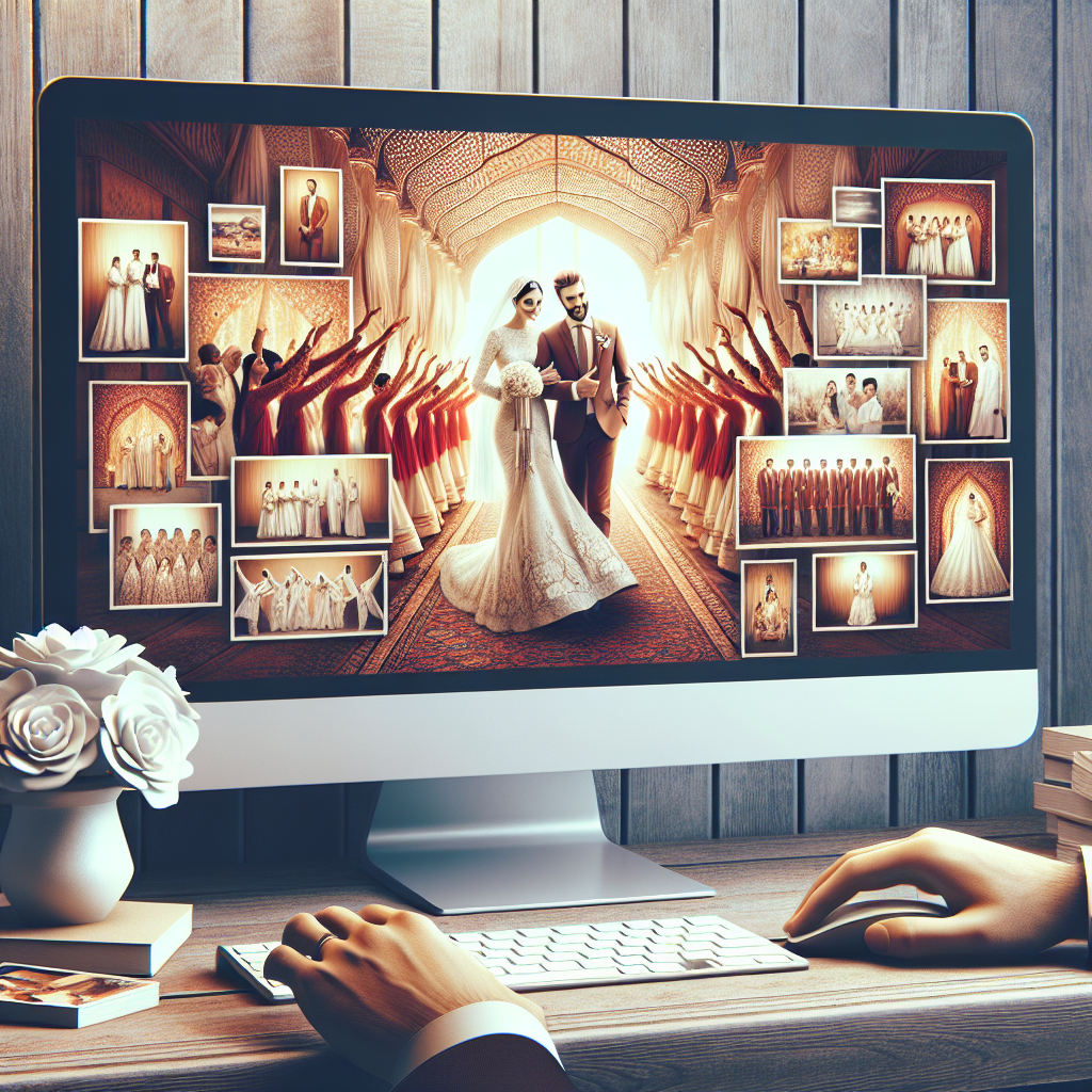 Une galerie d'images de mariage affichée sur un écran d'ordinateur.