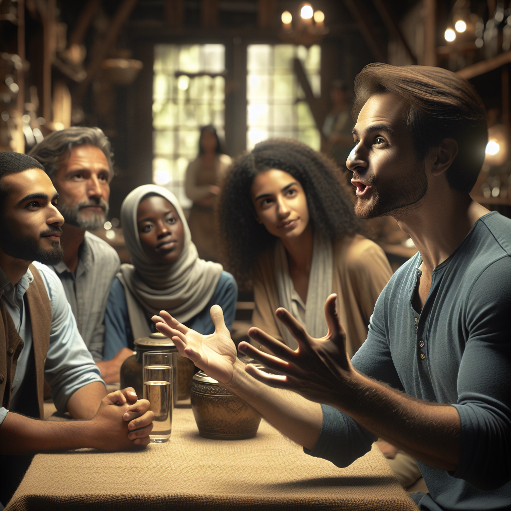 Un artisan partageant l'histoire de son entreprise avec un groupe de clients.