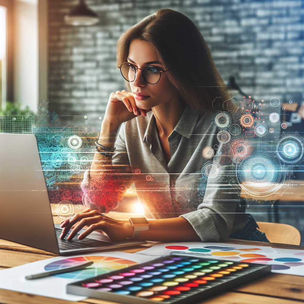 Un designer travaillant sur un ordinateur portable avec des échantillons de couleurs et de design.