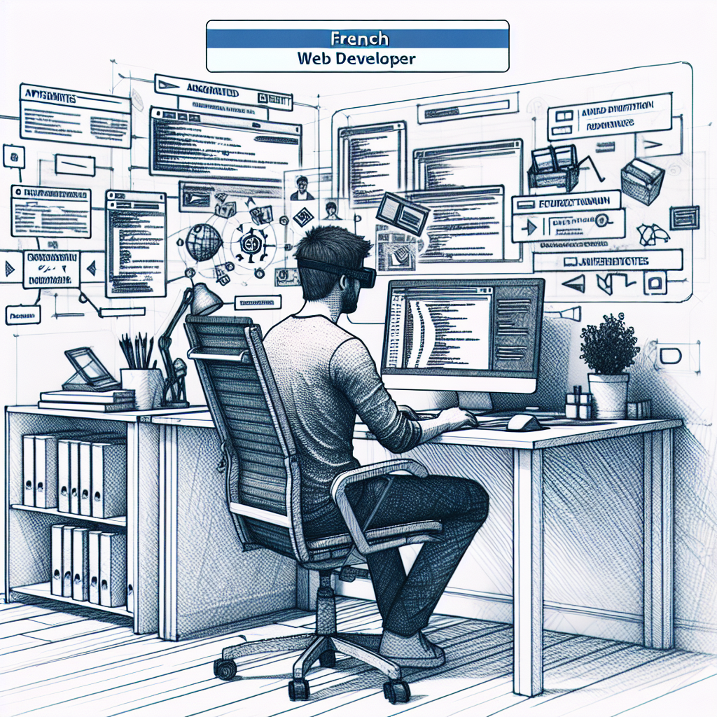 Un développeur web travaillant sur un ordinateur avec des éléments de réalité augmentée.