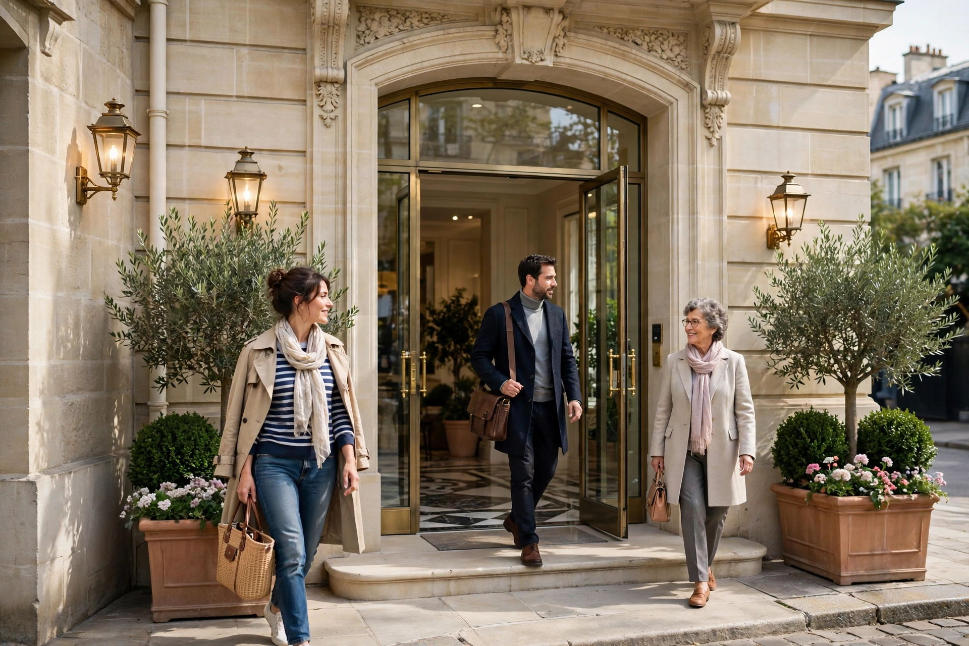 Entrée soignée d'une résidence en copropriété, style lumineux et accueillant